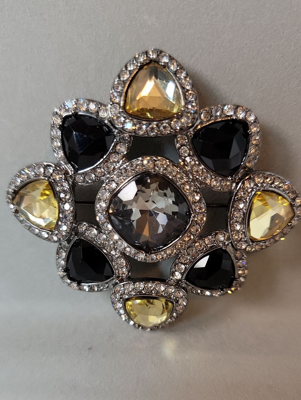 Vintage Premier Designs Black and Champagne Crystal Brooch